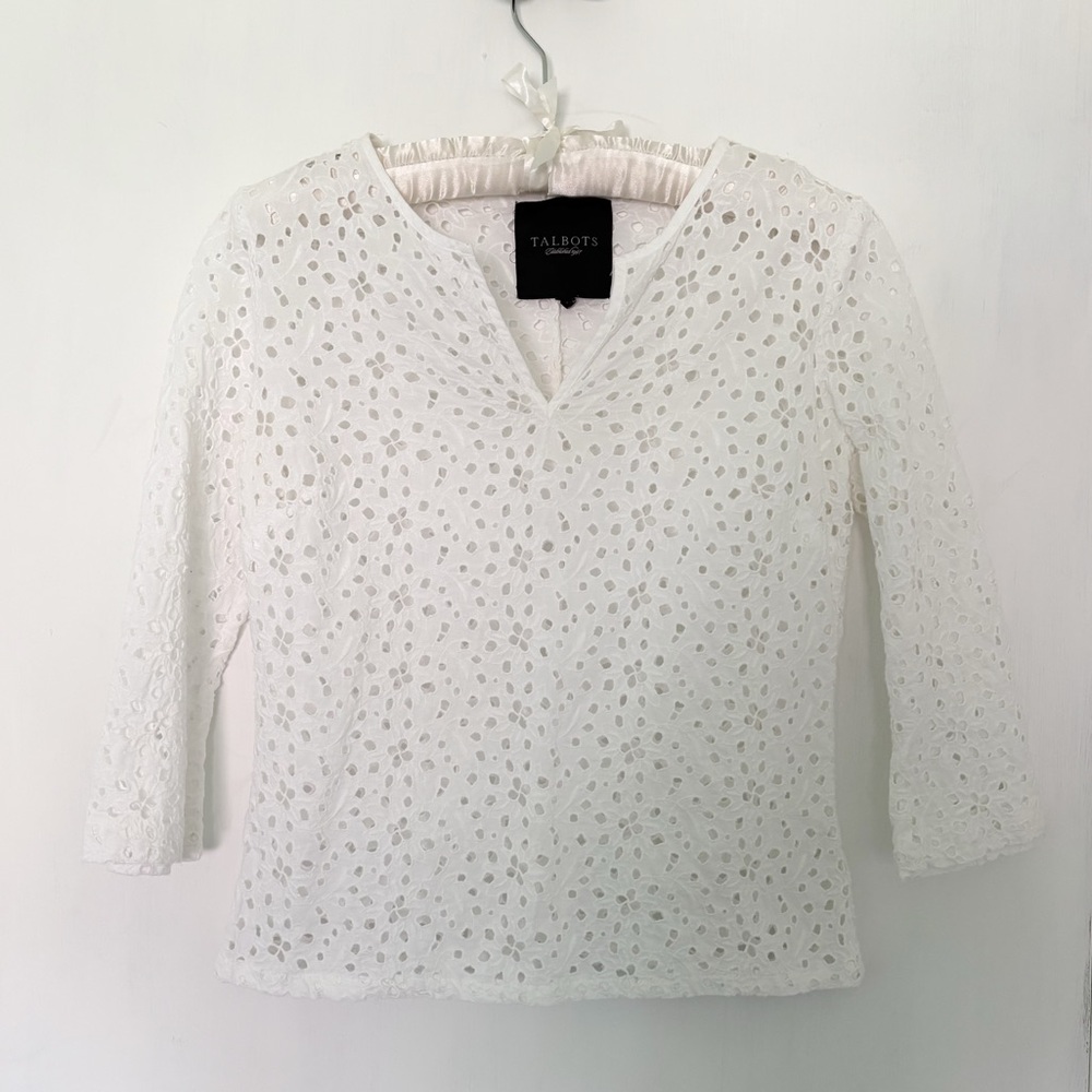 Talbots White Lace Eyelet Top